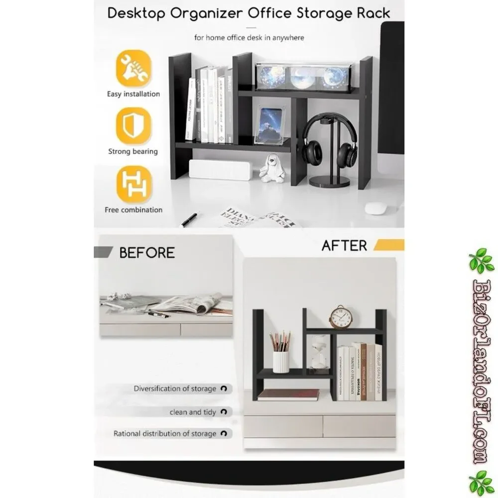 Jerry & Maggie Desktop Organizer Office Storage Rack Adjustable Wood Display Blk